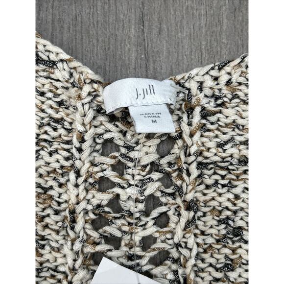 J. Jill Size Medium Marled Knit Cozy Cotton Blend Sweater Neutral Open Knit NWT - Picture 6 of 13